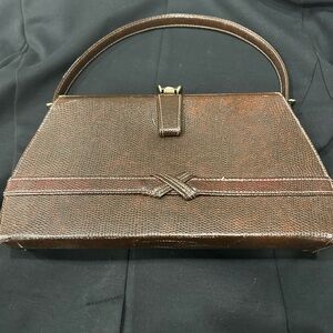 Vintage brown lizard-skin top-handle handbag.